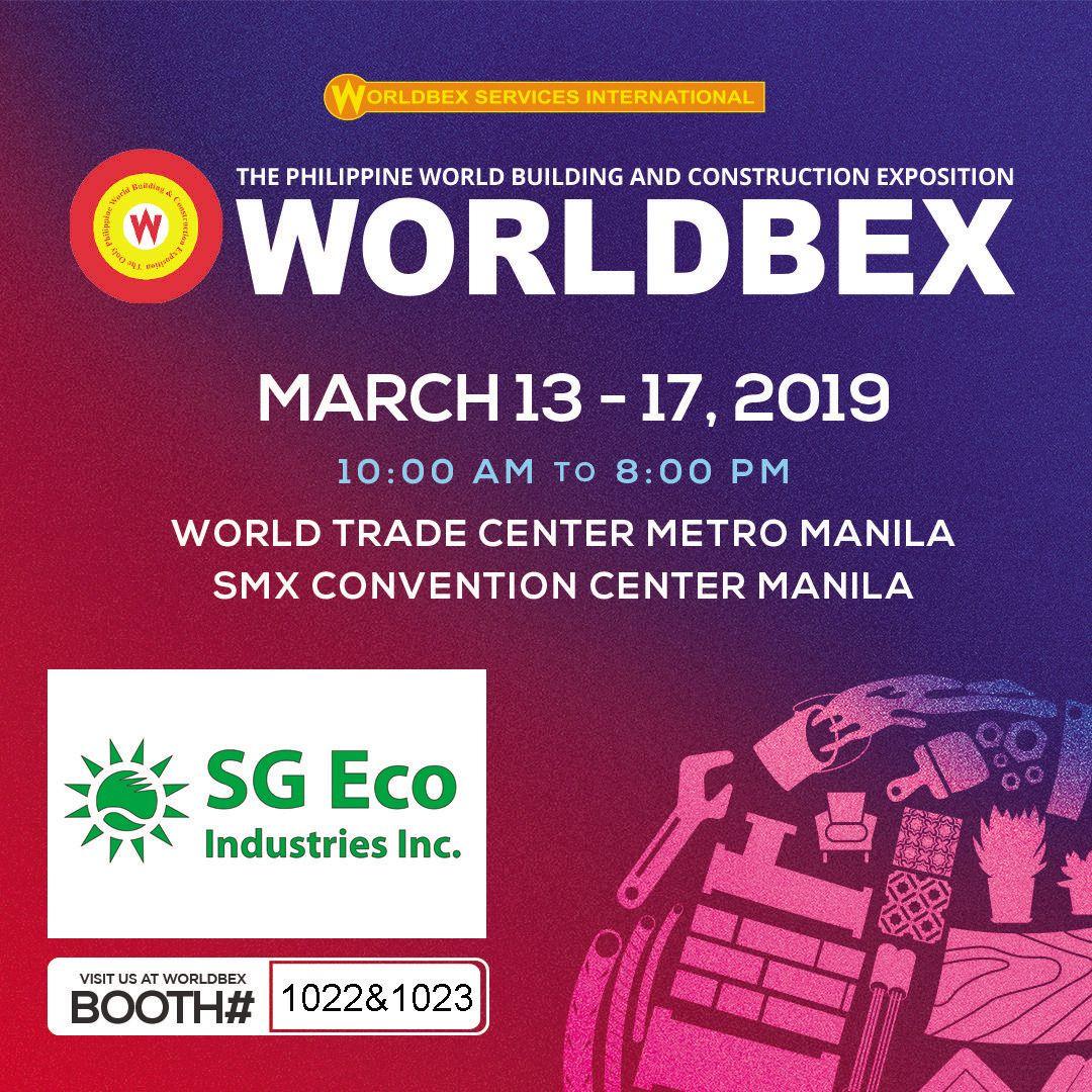SG Eco Industries will be exhibiting at Worldbex 2018